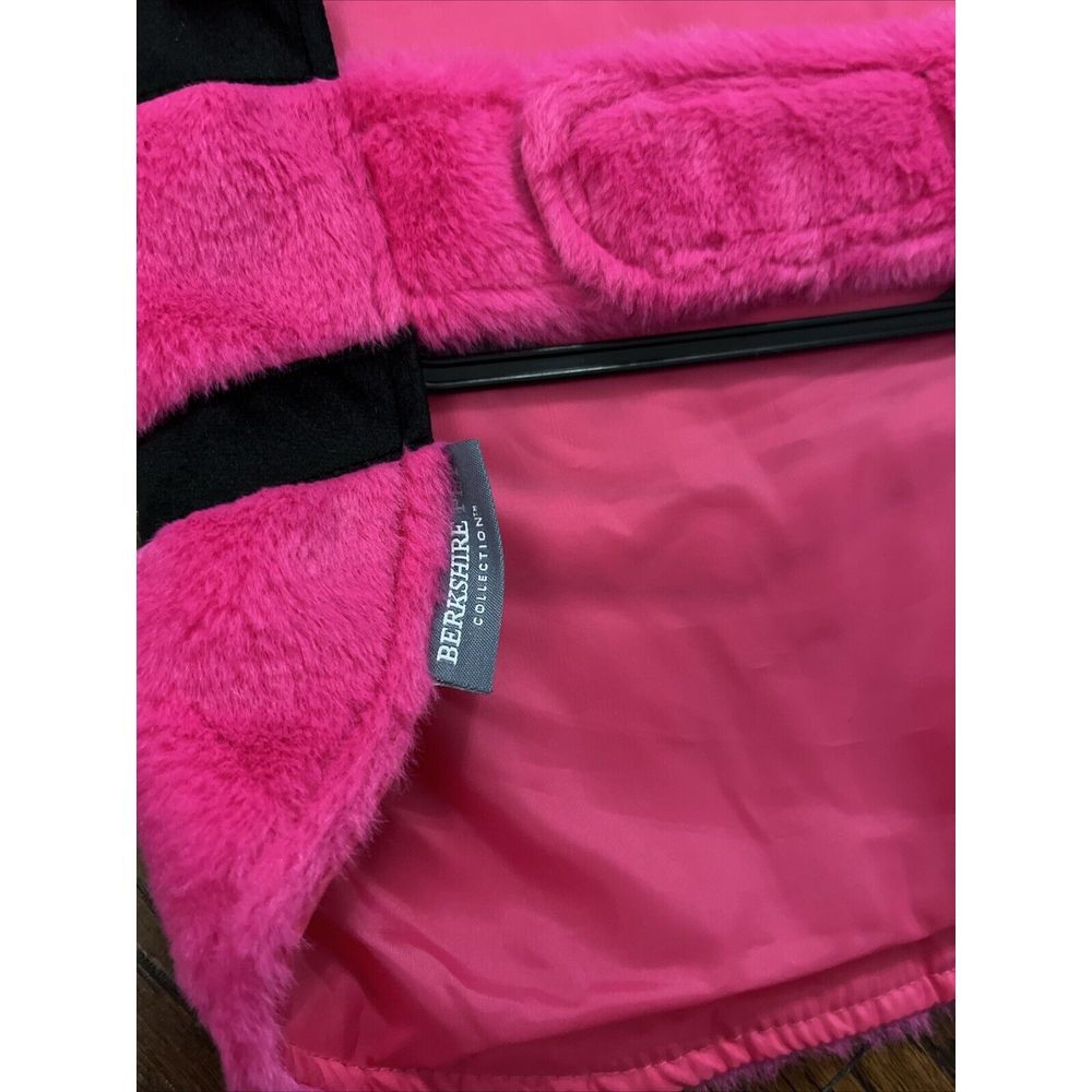 Berkshire Pet Pink Black V Striped Faux Fur Dog Coat Satin Lined Medium - Picture 5 of 10